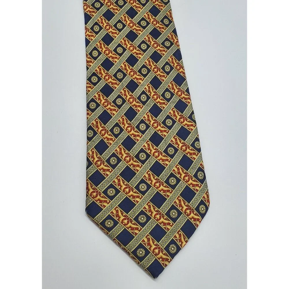 Pace Tie 100% Silk Yellow Blue‎ Red 1990s Vintage Classic Colorful Necktie